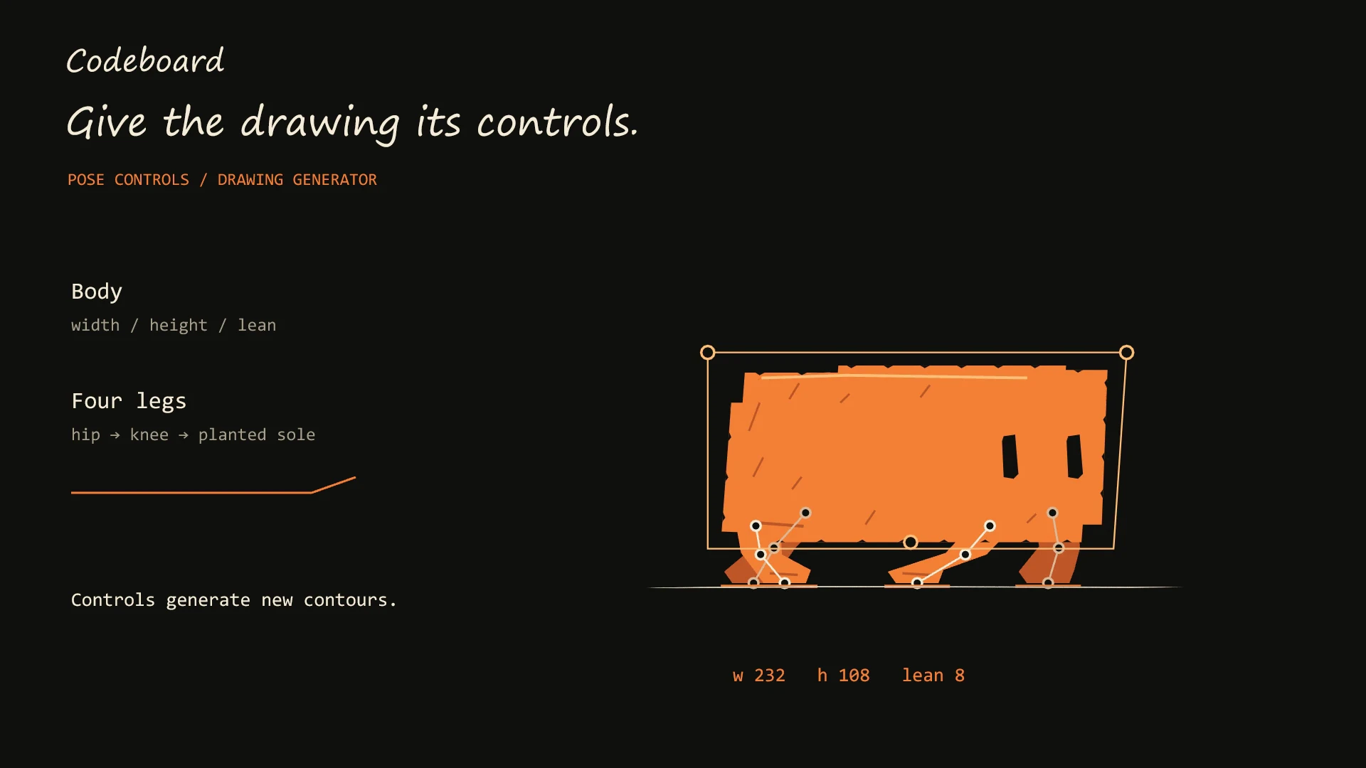 Controls for Clawd's width, height, lean, and foot placement