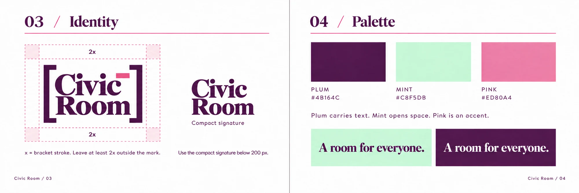 Civic Room: Identity and palette — 03–04