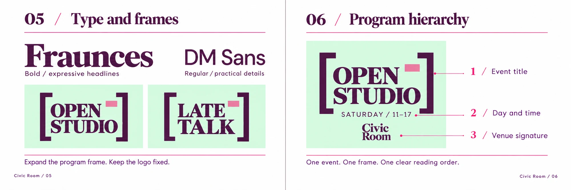 Civic Room: Type, frames and program hierarchy — 05–06