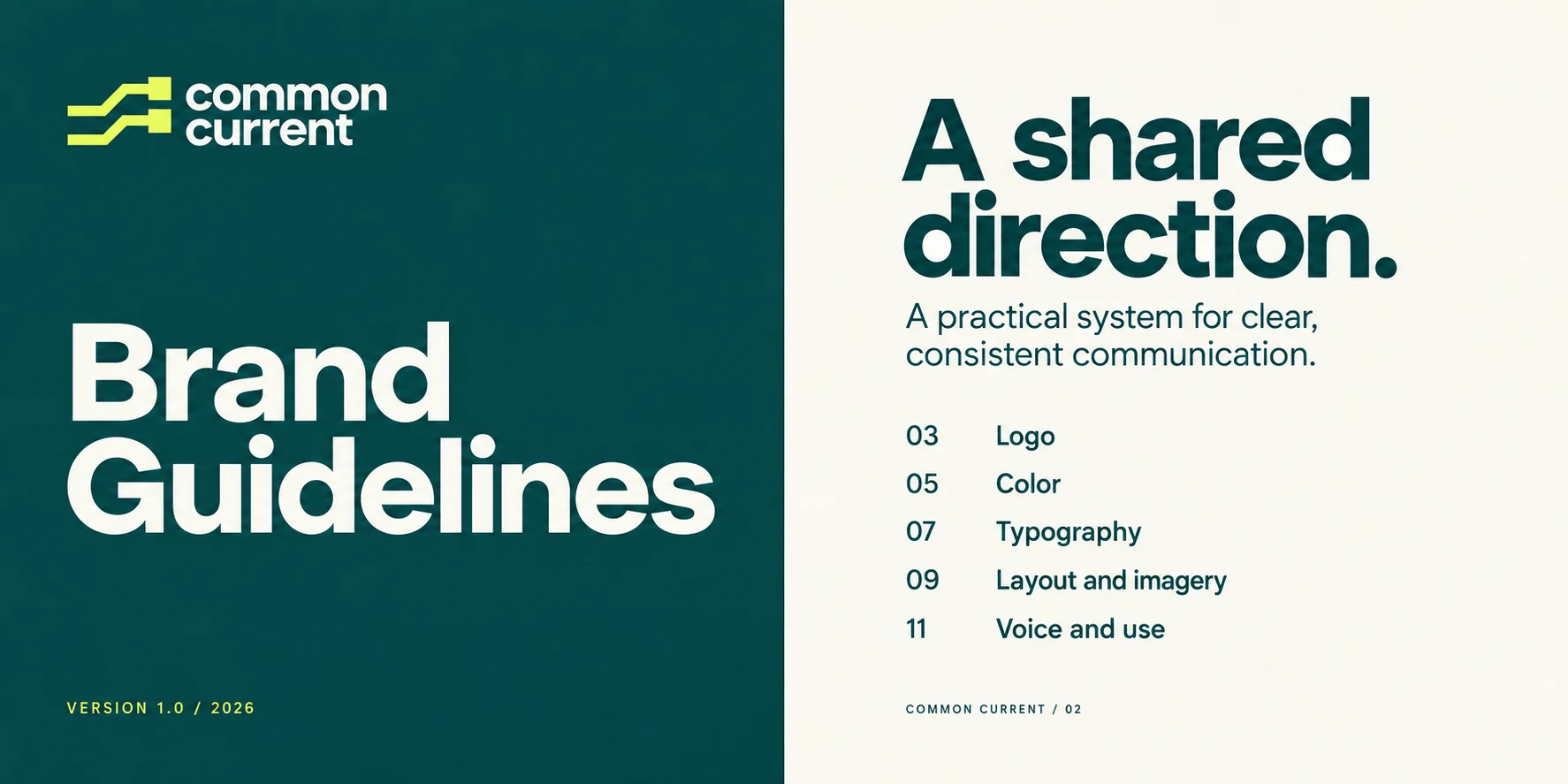 Common Current: Manual cover and contents — pages 01–02