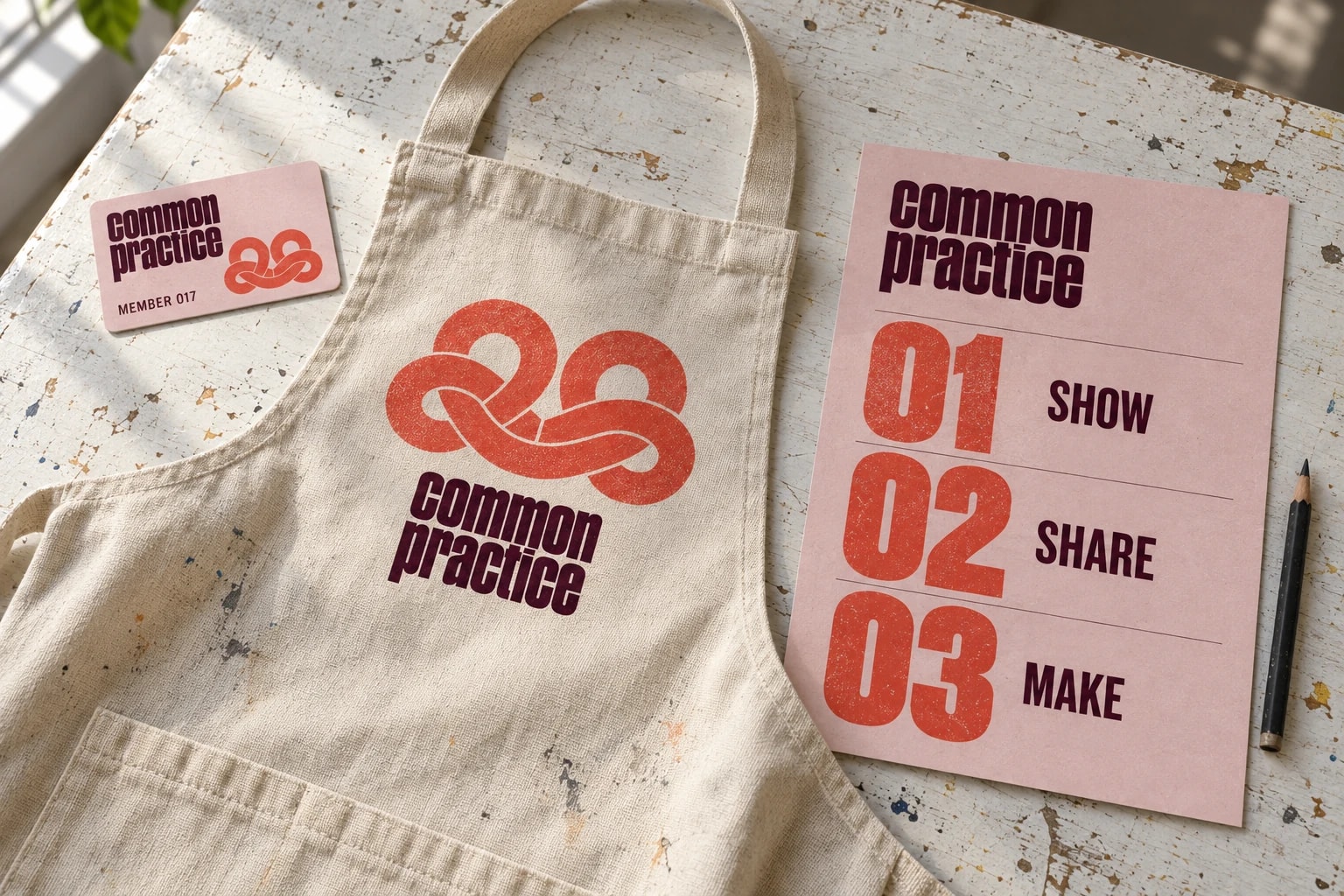 Common Practice: Membership card, apron and workshop handout