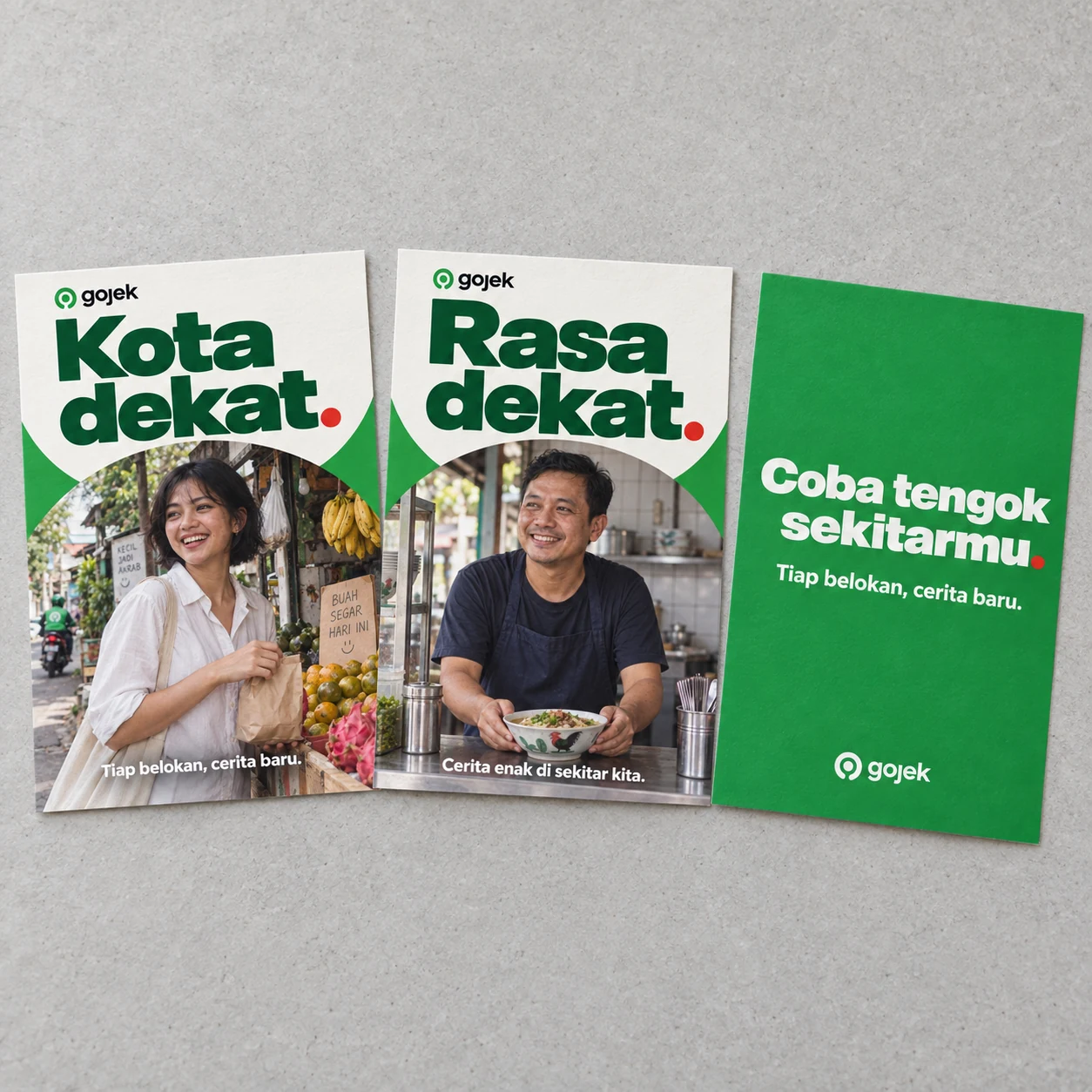Gojek / Kota Dekat: Printed campaign-card presentation