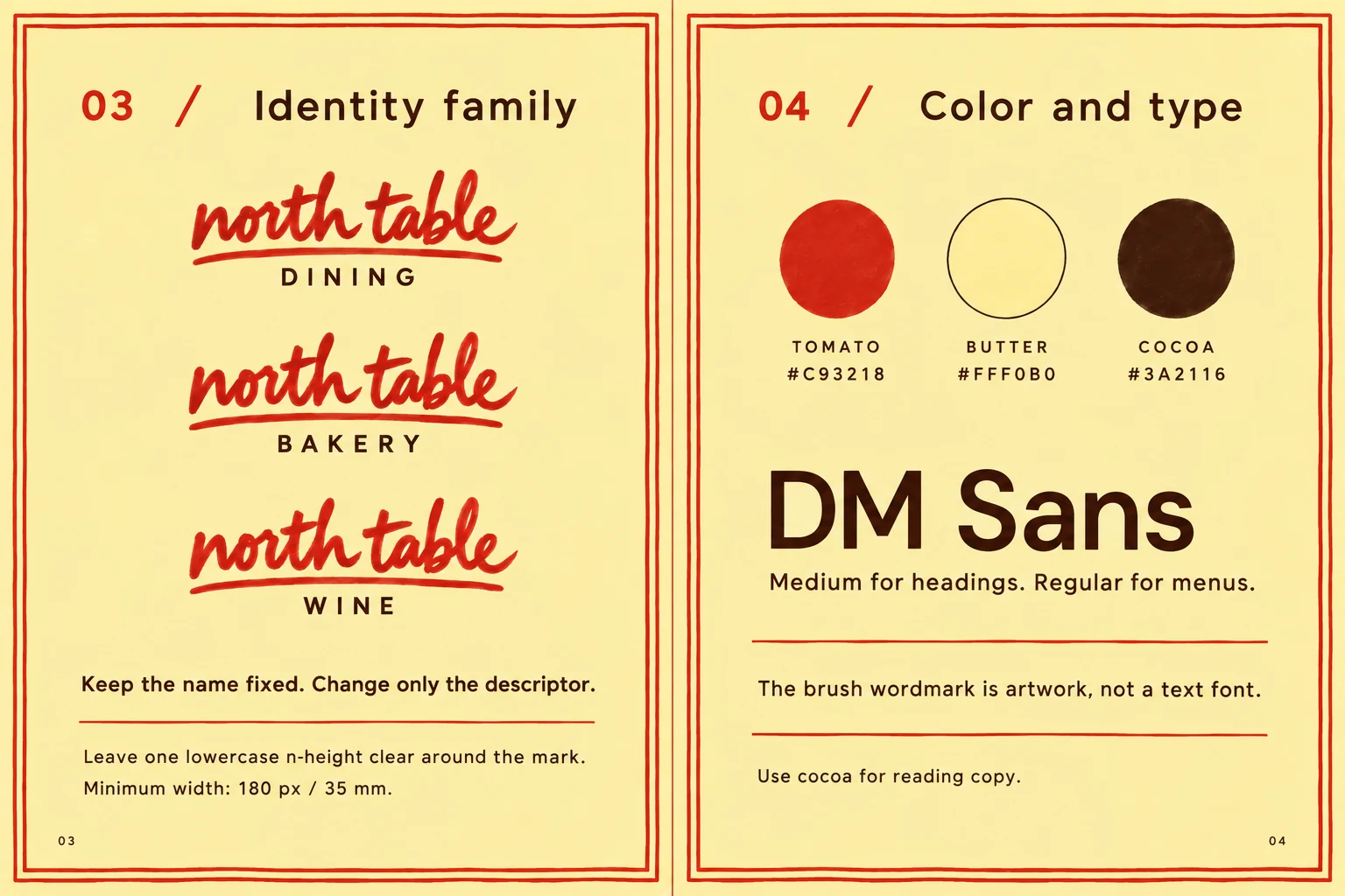 North Table: Identity, color and type — 03–04