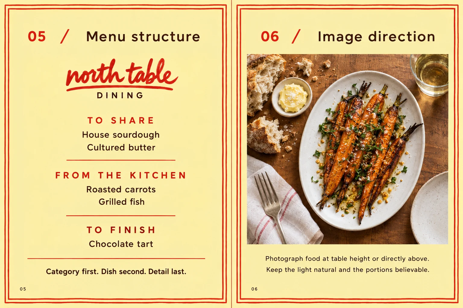 North Table: Menu and image direction — 05–06