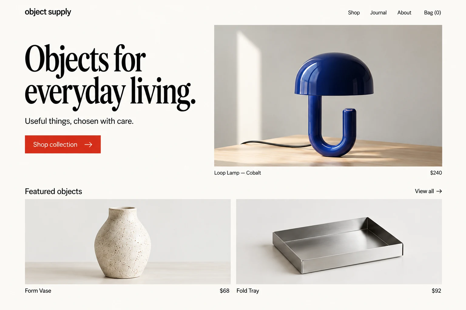 Object Supply: Desktop homepage