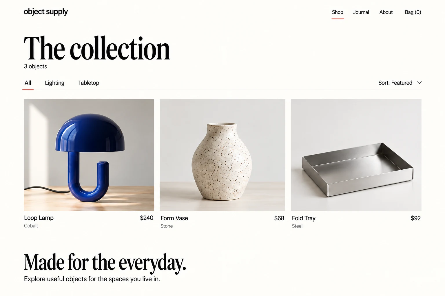 Object Supply: Desktop collection page