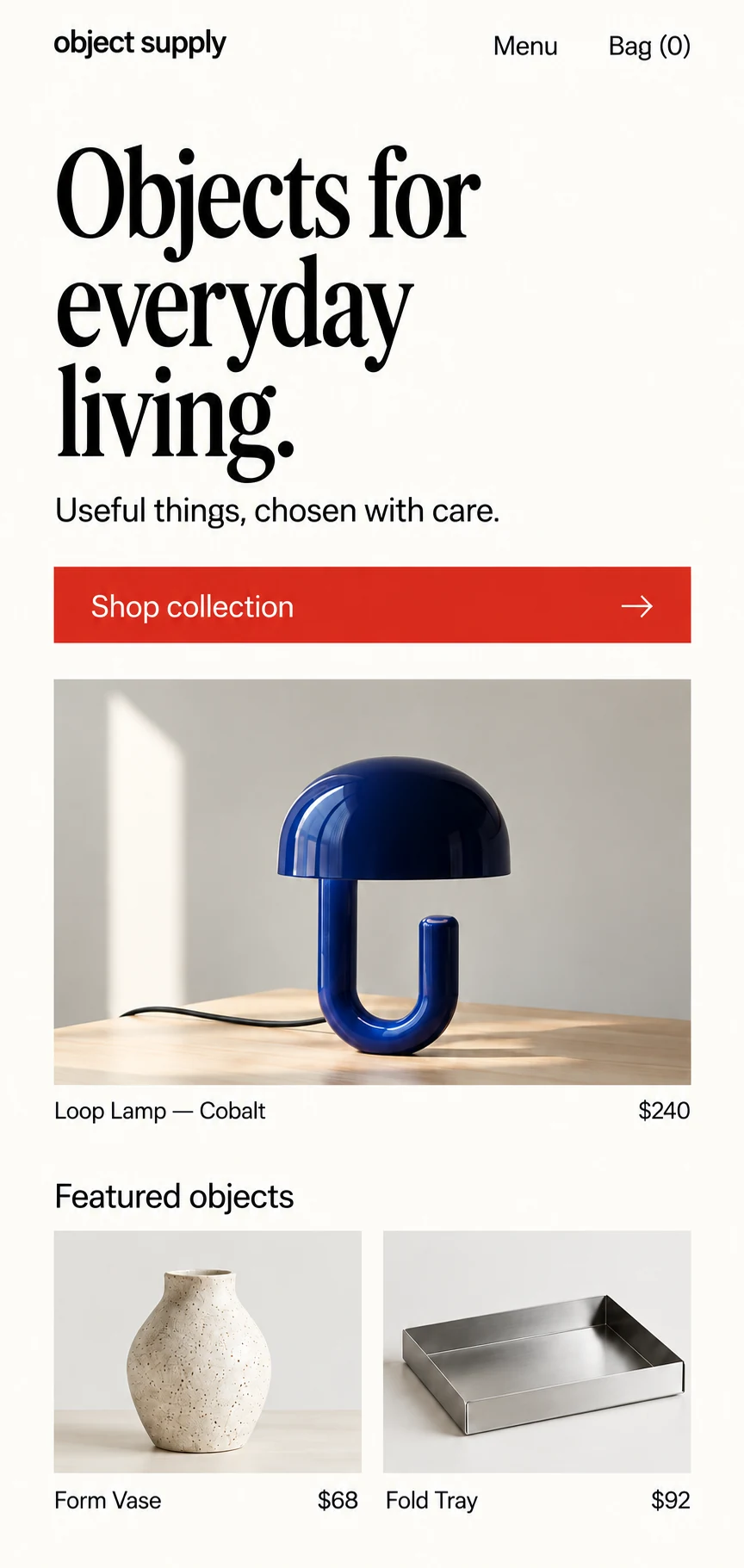 Object Supply: Mobile homepage