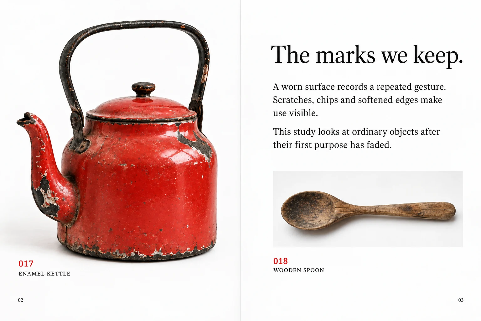 Objects After Use: Catalog spread, pages 02–03