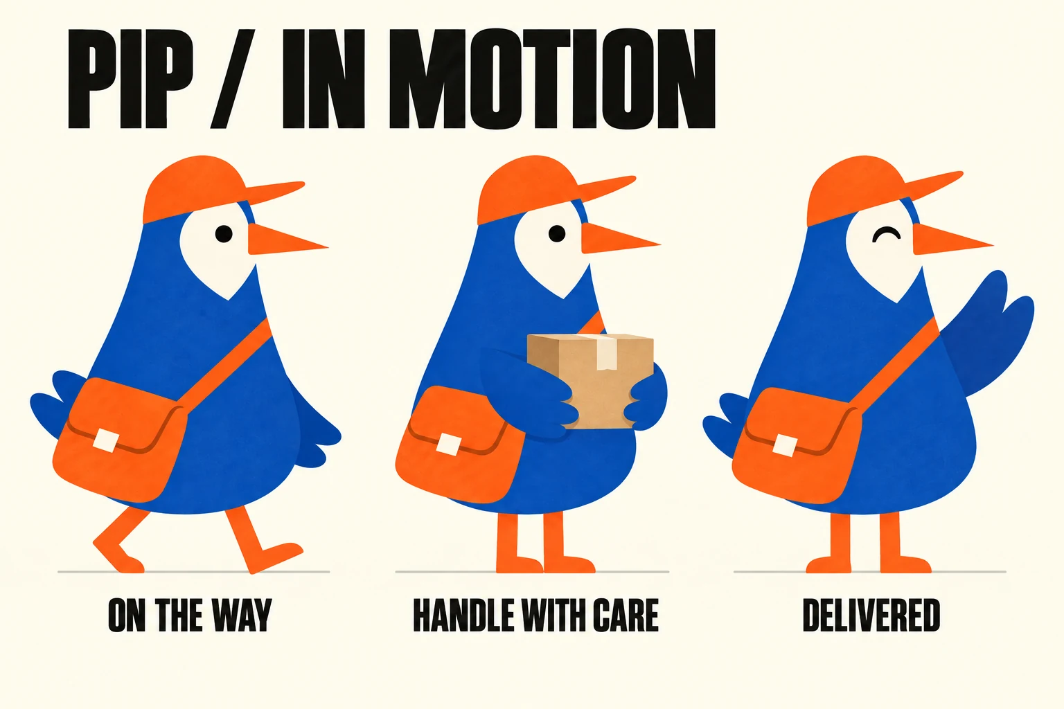 PIP / Parcel Pal: Three action poses
