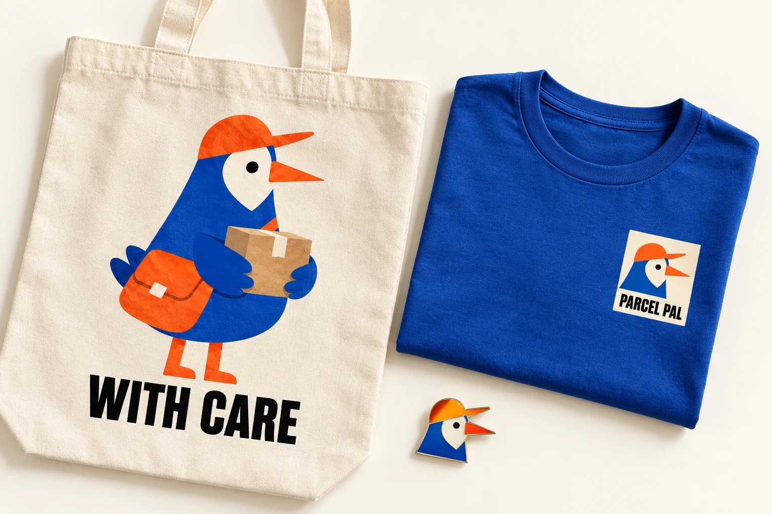 PIP / Parcel Pal: Tote, shirt and pin presentation