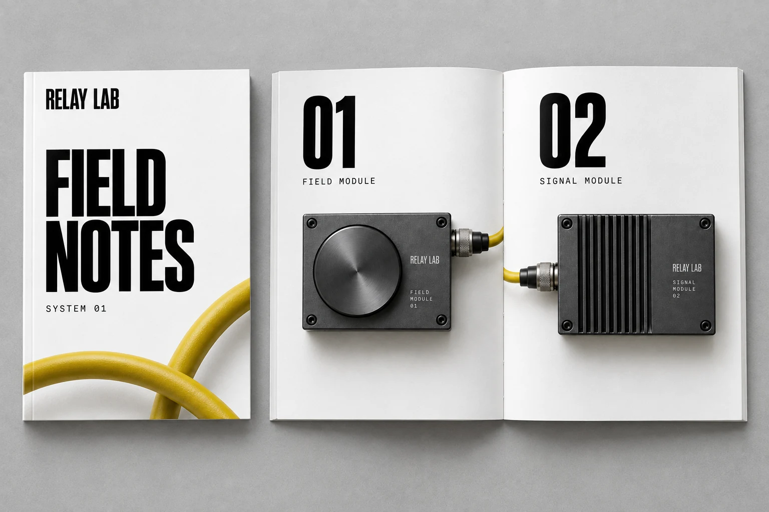 RELAY LAB: Field guide cover and title spread