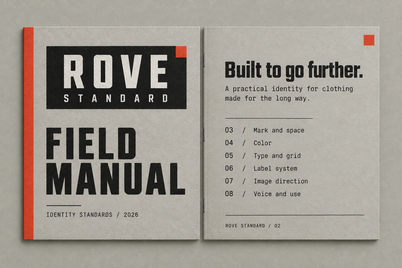 Rove Standard: Manual cover and contents — 01–02