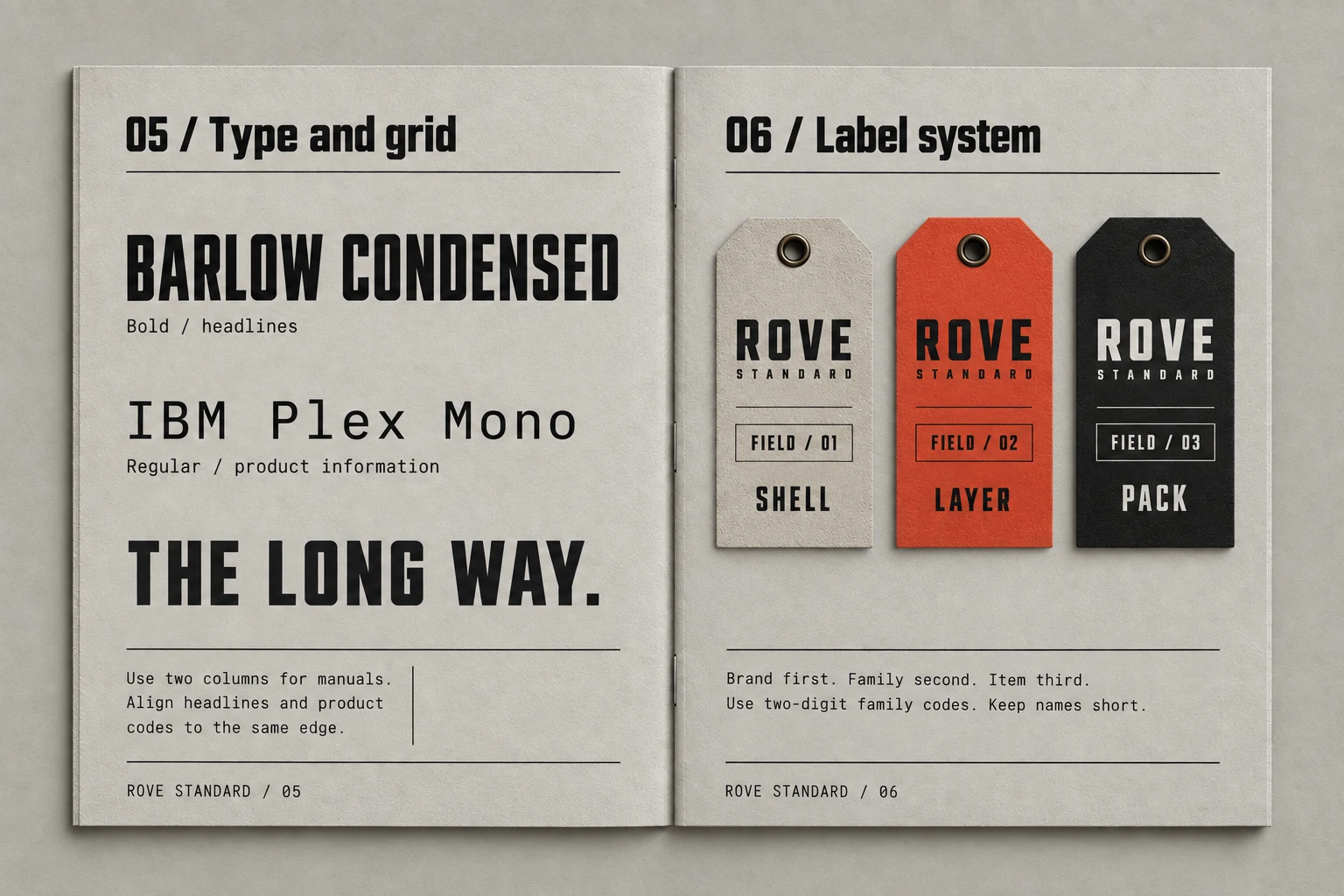 Rove Standard: Typography and label architecture — 05–06