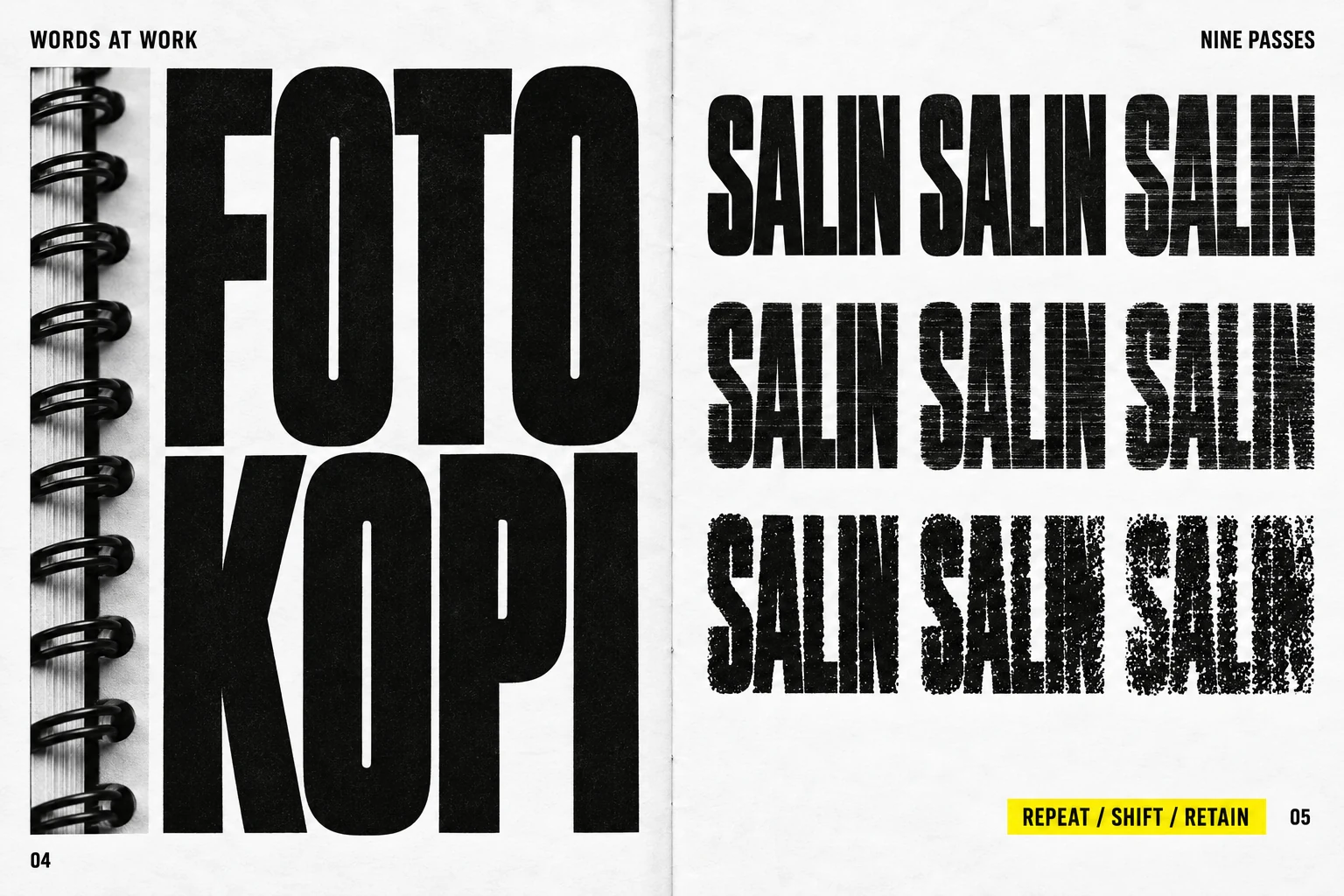SALIN / Copy of a Copy: Typography spread, pages 04–05