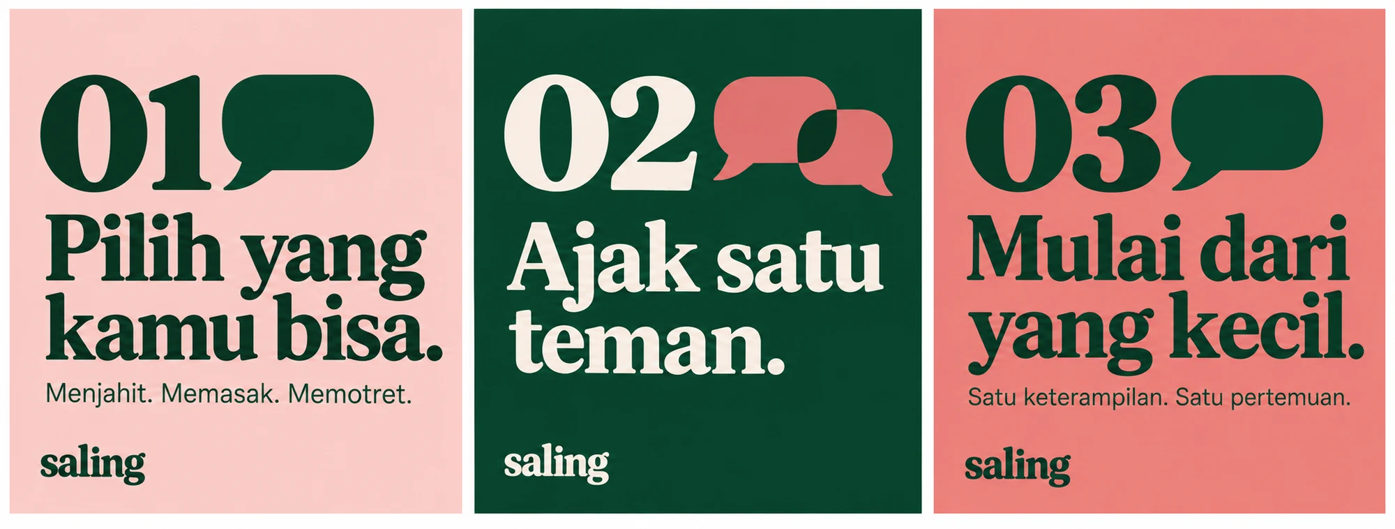 Saling: Three-card participation carousel presentation