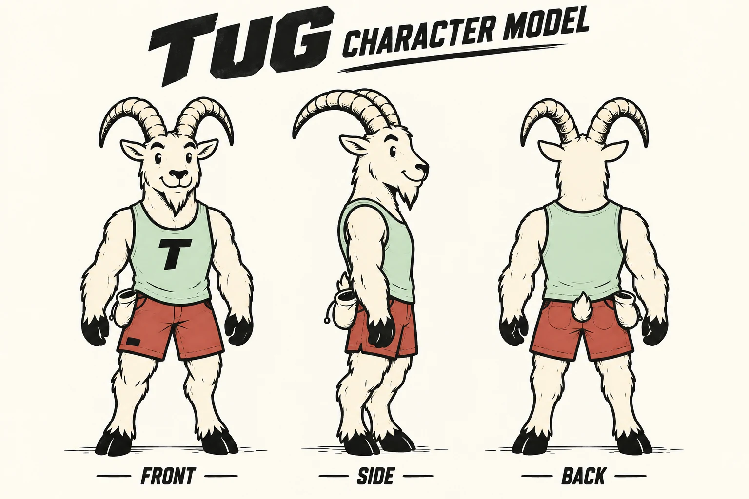 TUG / Climbing Club: Front, side and back model views