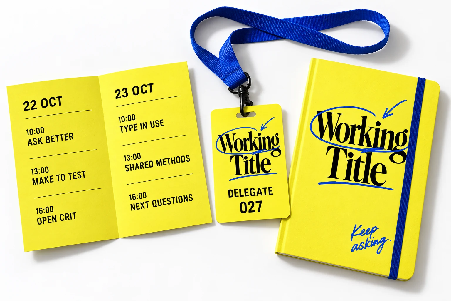 Working Title: Schedule, delegate badge and notebook